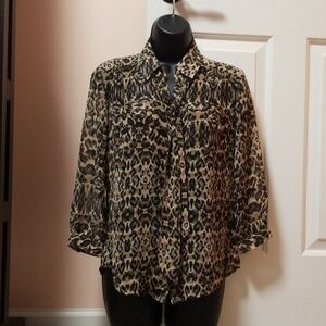 New York &Company Sheer Leopard  Print Top